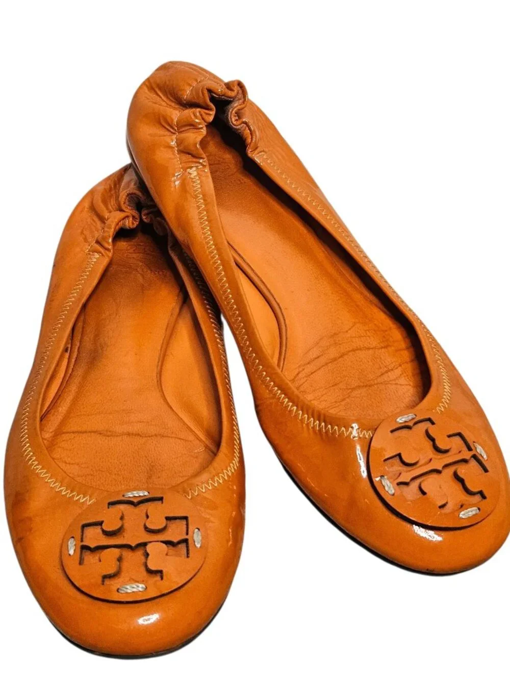 Tory Burch Orange Leather Flats Logo Ballet Slip On Shoes Women’s 8.5 Travel